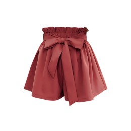 Manufacture solid color chiffon flower bud hot pants custom-made tied rope wide leg high waist women's hot pants hot pants center paper bag waist SKSP050 Manufacture solid color chiffon flower bud hot pants custom-made tied rope wide leg high waist women's hot pants hot pants center paper bag waist SKSP050